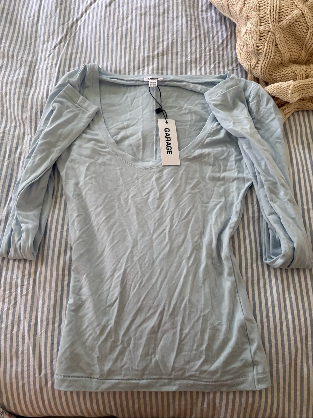 Garage Women’s Pale Blue Scoop Neck Long Sleeve Tee